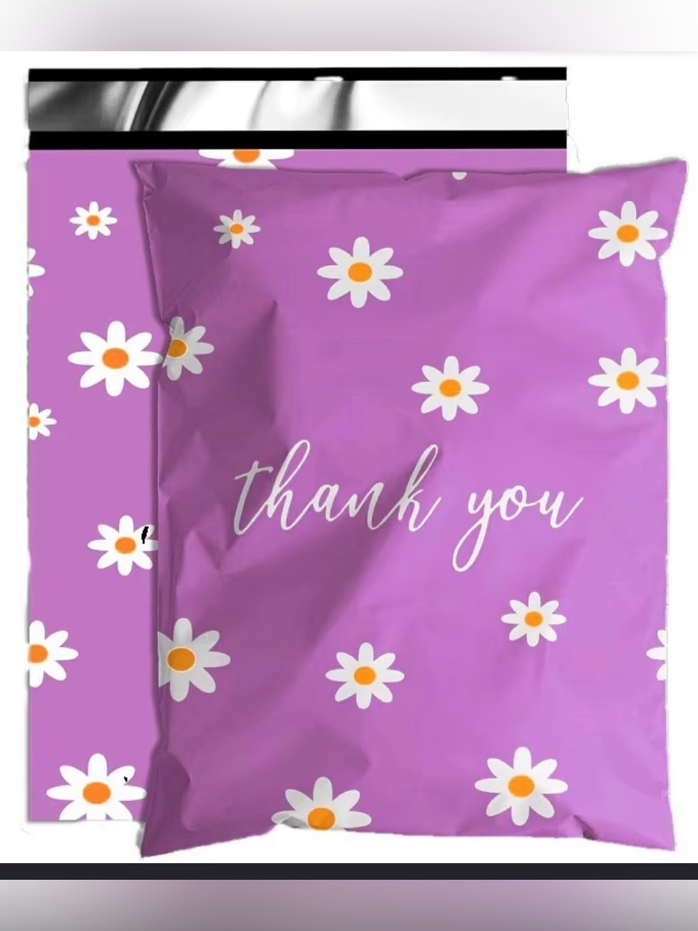 25 Purple Daisy 'Thank You' 10x13 poly Mailer Bags